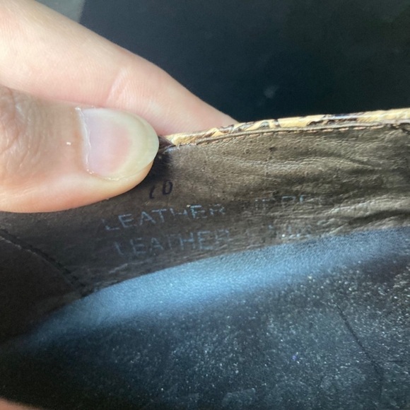 Zota | Taupe Patchwork Newspaper Design Leather Low Heel Slip On Dress Shoes - Picture 6 of 9